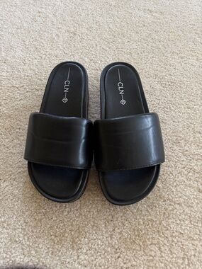 CLN Black Wide Strap Slide Sandals Size 6